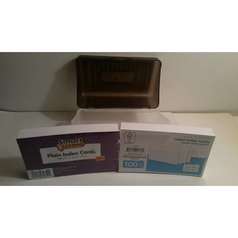 3x5 Index Card Box New with 100 Unruled Index Cards and 100 Ruled Index Cards...